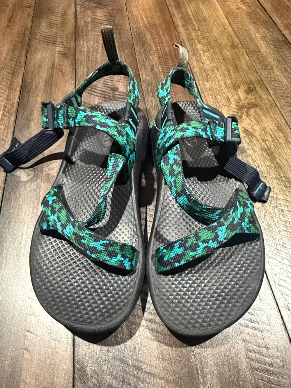 Chaco Kids Sport Sandals Green Blue Black Adjustable Size 4